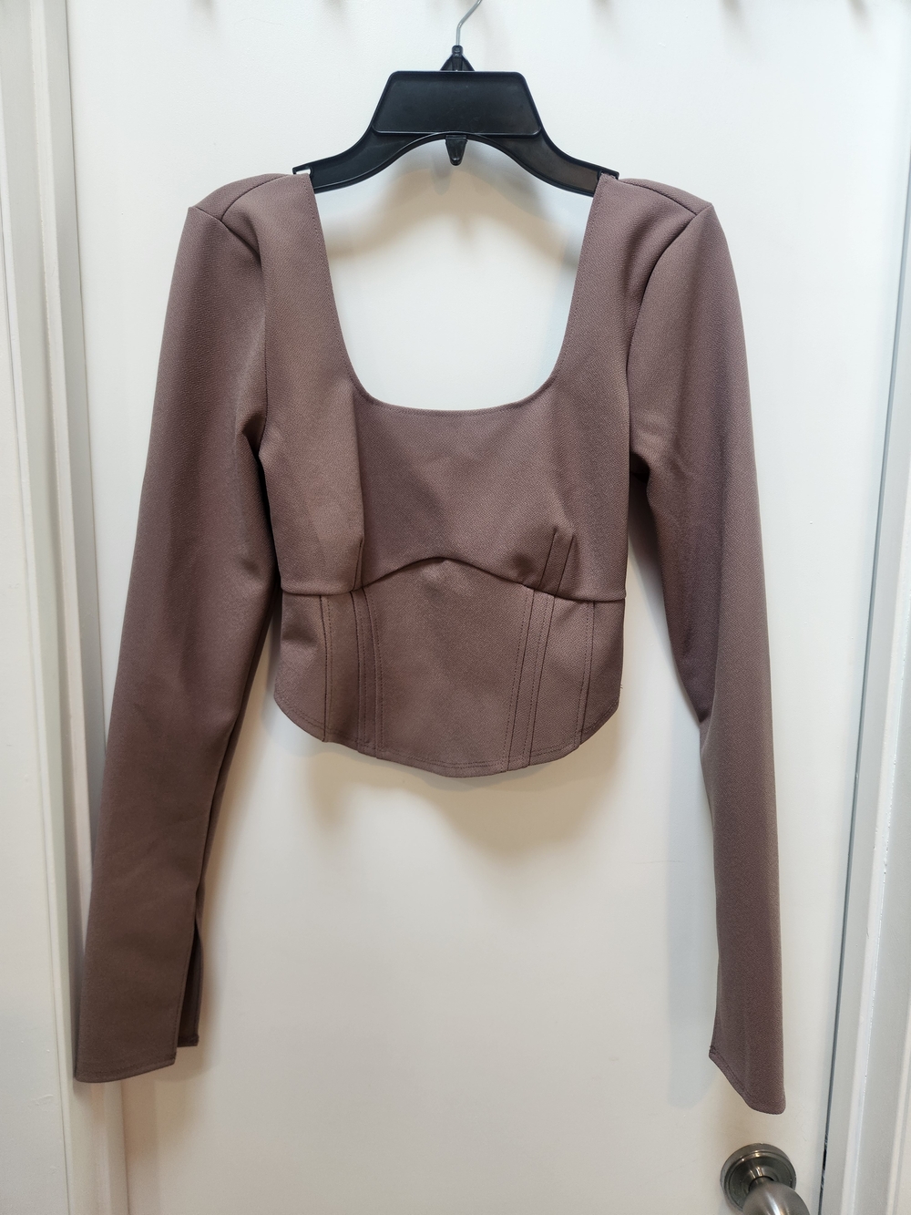 Abercrombie & Fitch Taupe Long-Sleeve Square Neck Crop Top